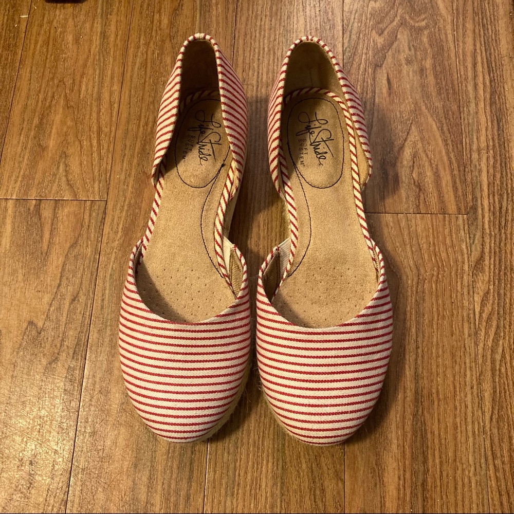Life Stride Red and White Striped Slip-ons.